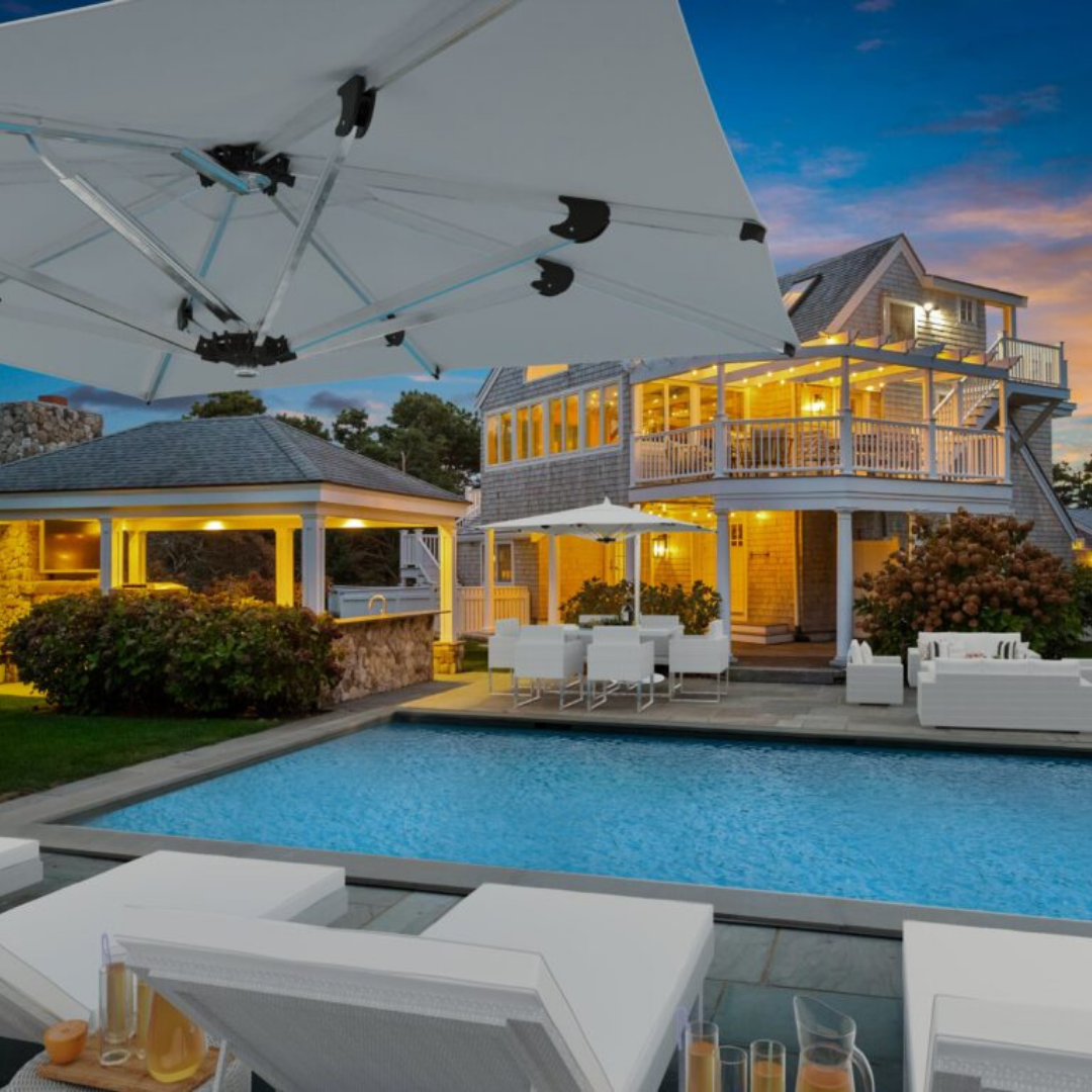 A pool in the backyard of a rental home